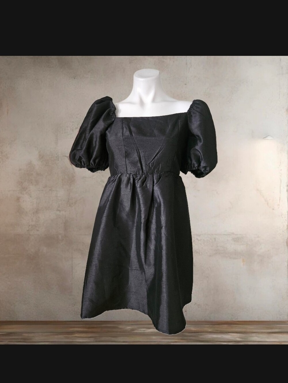 Copper Key Black Puff Sleeve Square Neck Mini Dress Small